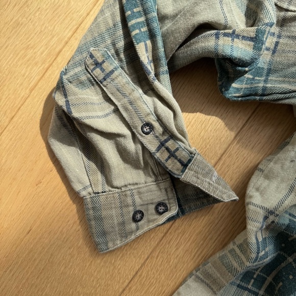 POINT ZERO WORKWEAR VINTAGE PLAID BUTTON DOWN TAN AND TEAL - M - Picture 14 of 17